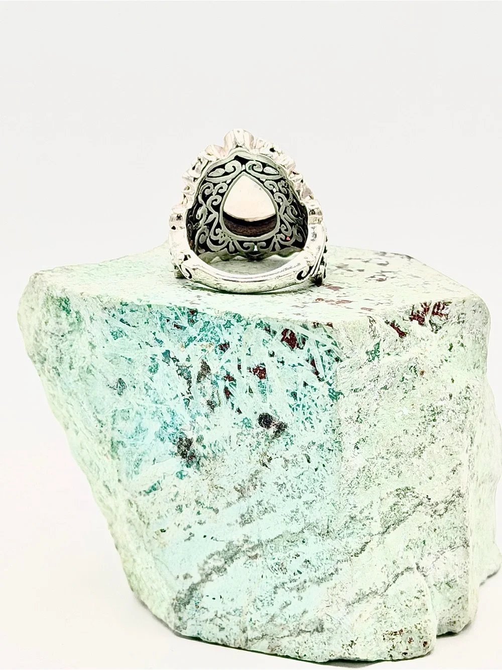 Bali Ornate Sterling Silver Faceted Moonstone Ring with Multicolored Gem Accents
